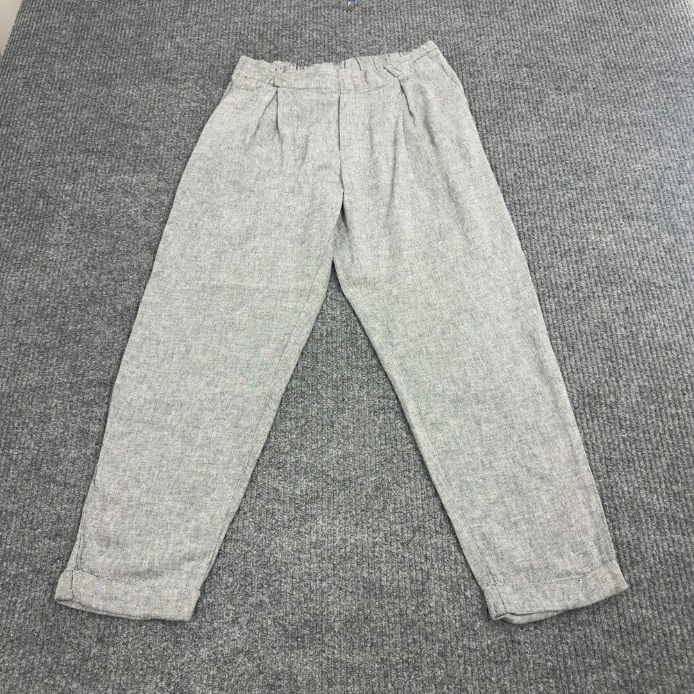 Calliope Pants Womens M‎ Gray Linen Blend Pleated Elastic Waist Tapered Casual